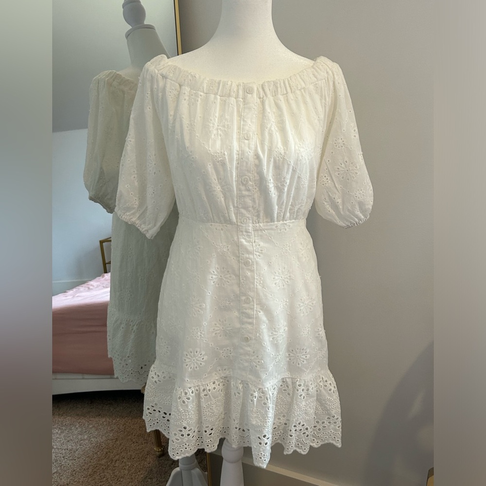 NET TCEC White Bustier Eyelet Dress Size L From Behind The Glass Boutique